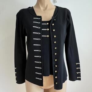 Patty Lewis Women's Coord Set Small Vintage Black Nautical Western Concha Rayon